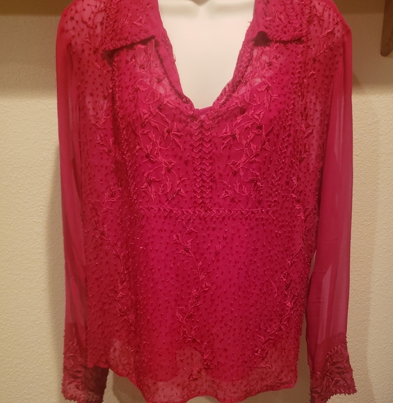 CRANBERRY RED beaded blouse - Picture 1 of 5